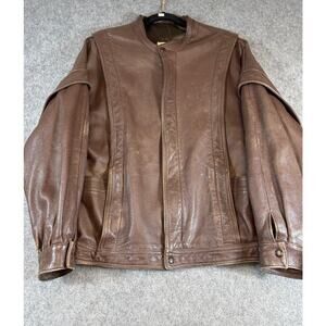 VINTAGE WB Place & Co Mens Jacket Brown Leather Full Zip Streetwear 90s Large